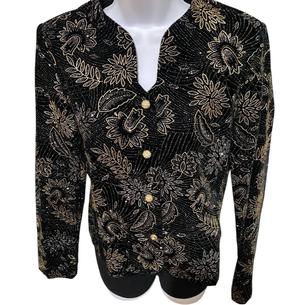 VTG 80s Velvet Norton McNaughton Blazer 6 Gold Silver Metallic Evening Jacket